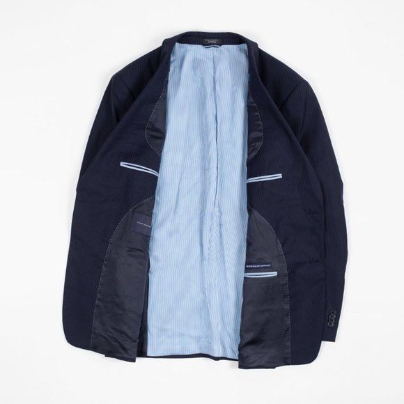 Tommy Hilfiger Pin Stripe Navy Blue Blazer double vent suit jacket 42R - Picture 8 of 12